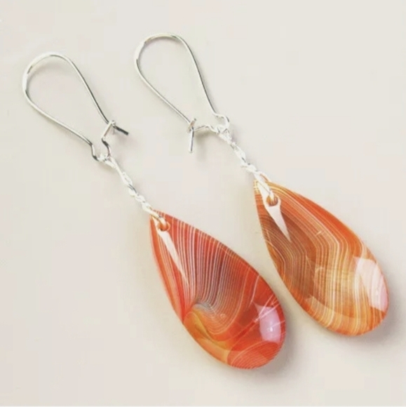 New Orange Onyx Agate Dangle Earrings. - Picture 2 of 16